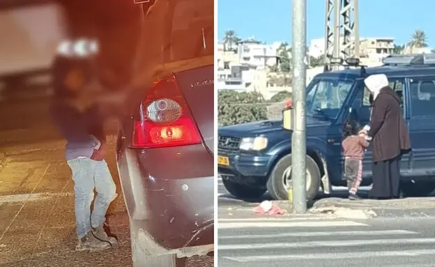 ילדי שב"חים מקבצים נדבות בצומת