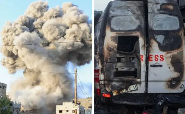 רכב התקשורת שהותקף מהאוויר בנוסיראת, עזה